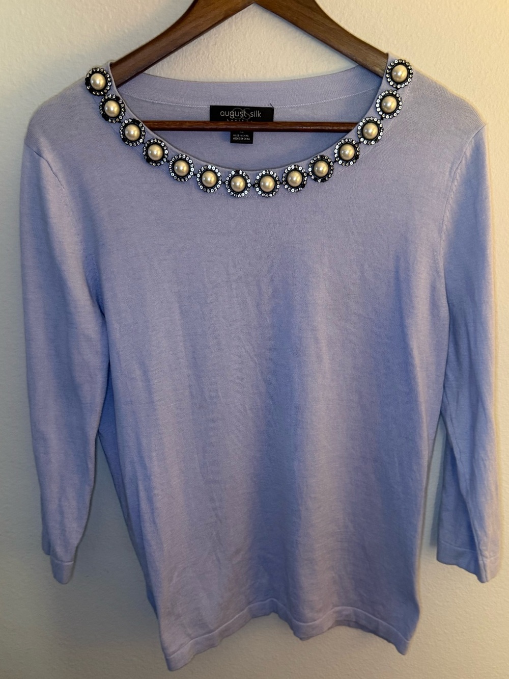 august silk Lavender Long Sleeve Jewel-Embellished Crewneck Top